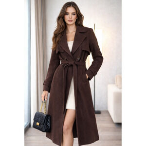 NEW Elie Tahari Wool Rich Dark Chocolate Trench Coat US M retails $425